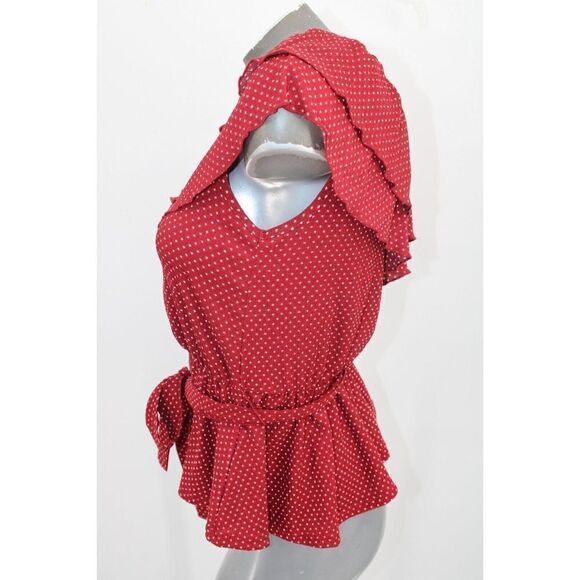 Maeve Anthropologie Rita Ruffled One Shoulder Top XS Polka Dots Red NWT - Picture 6 of 11